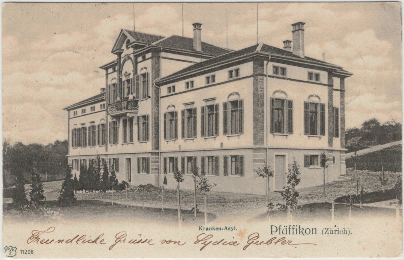 Cartoline postali: ZH 8 Pfäffikon Kranken-Asyl 1902 – Usato da Fribourg venduto da philafri