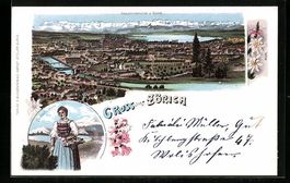 Litho Zürich, Gesamtansicht mit See, Fr