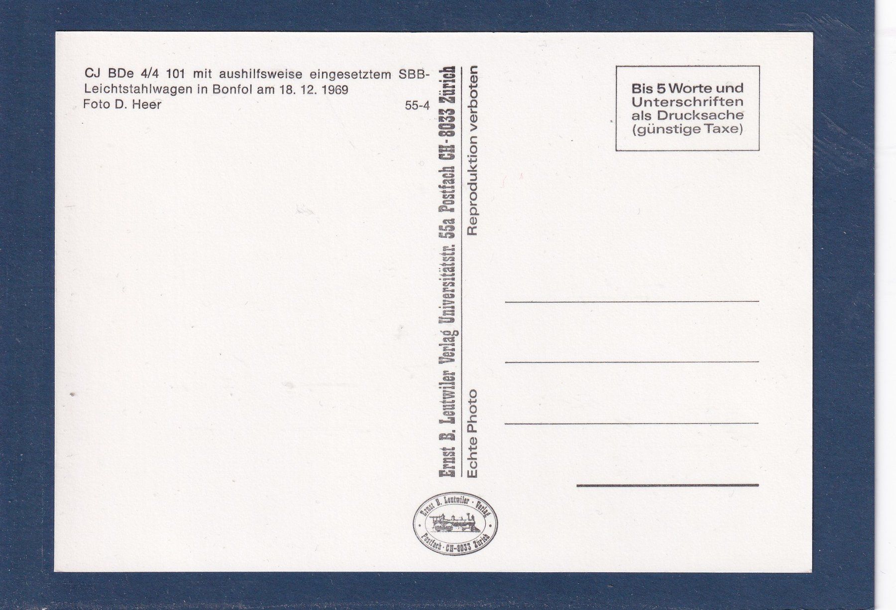 Cartoline postali: Bonfol - Train CJ - BDe 4/4 101 - 1969 – Usato da Orvin venduto da Pyaeschli 1