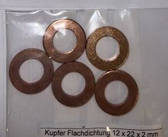 Kupferdichtring, Kupfer Flachdichtung, 12 x 22 x 2 mm