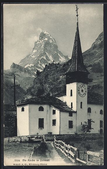 Cartoline postali: Zermatt, Kirche mit Bergen im Hintergrun – Usato da Berlin venduto da bartko-reher