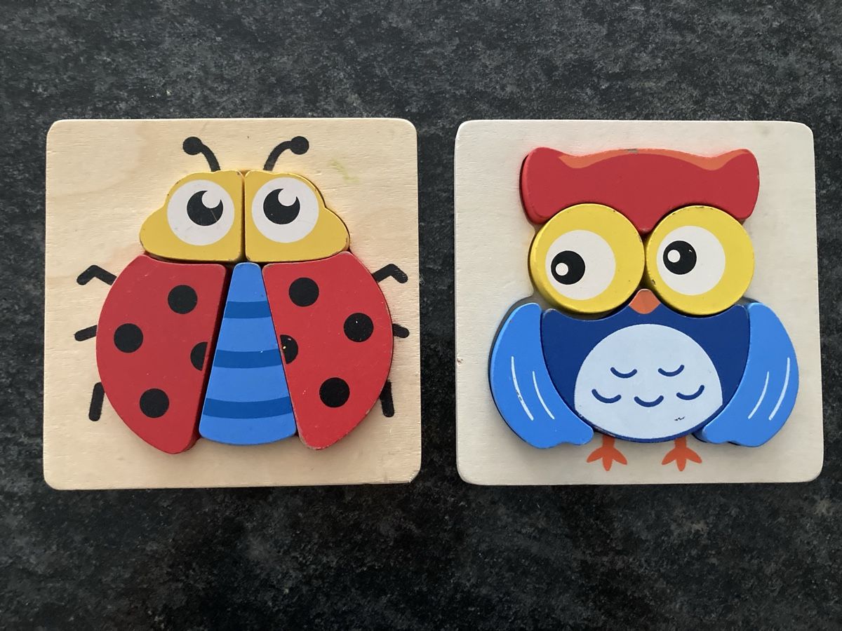 Puzzles: Holz-Puzzle Marienkäfer & Eule – Gebraucht aus Hunzenschwil von nixnevis
