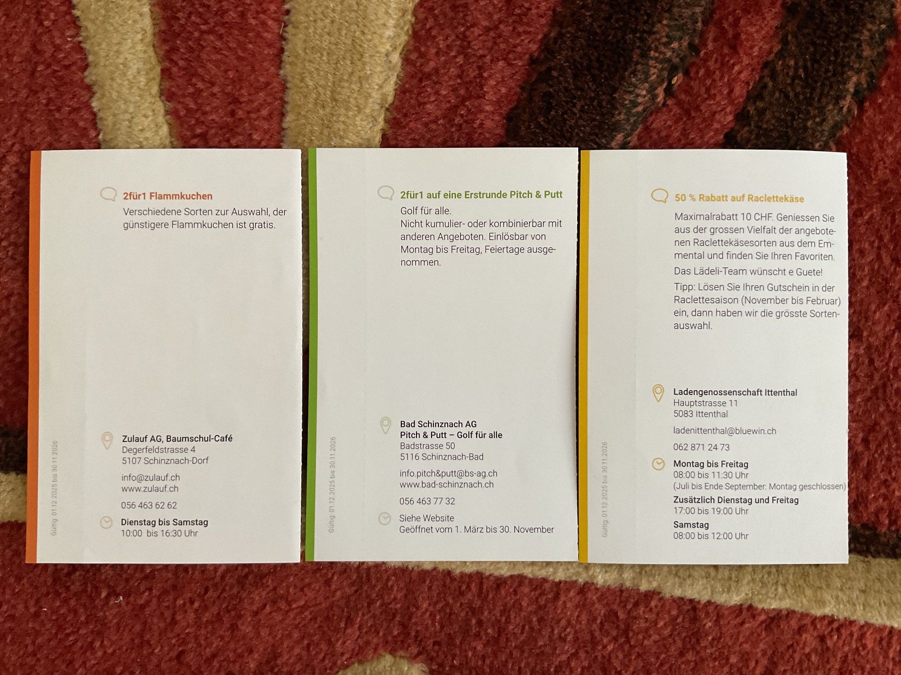 Gutscheine: 7 bons de réductions à Schinznach – Neu (gemäss Beschreibung) aus Düdingen von Yellow 6