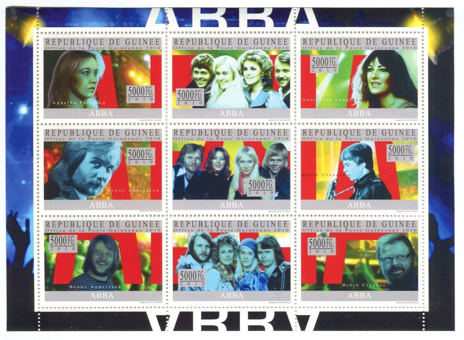 Tutti i francobolli: Block "ABBA". Guinea. – Nuovo e nell'imballaggio originale da Basel venduto da Butsch5