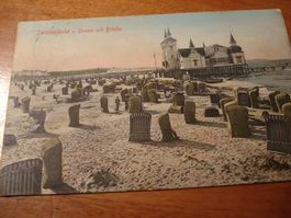 Swinemünde, Strand mit Brücke, farbig, um 1900