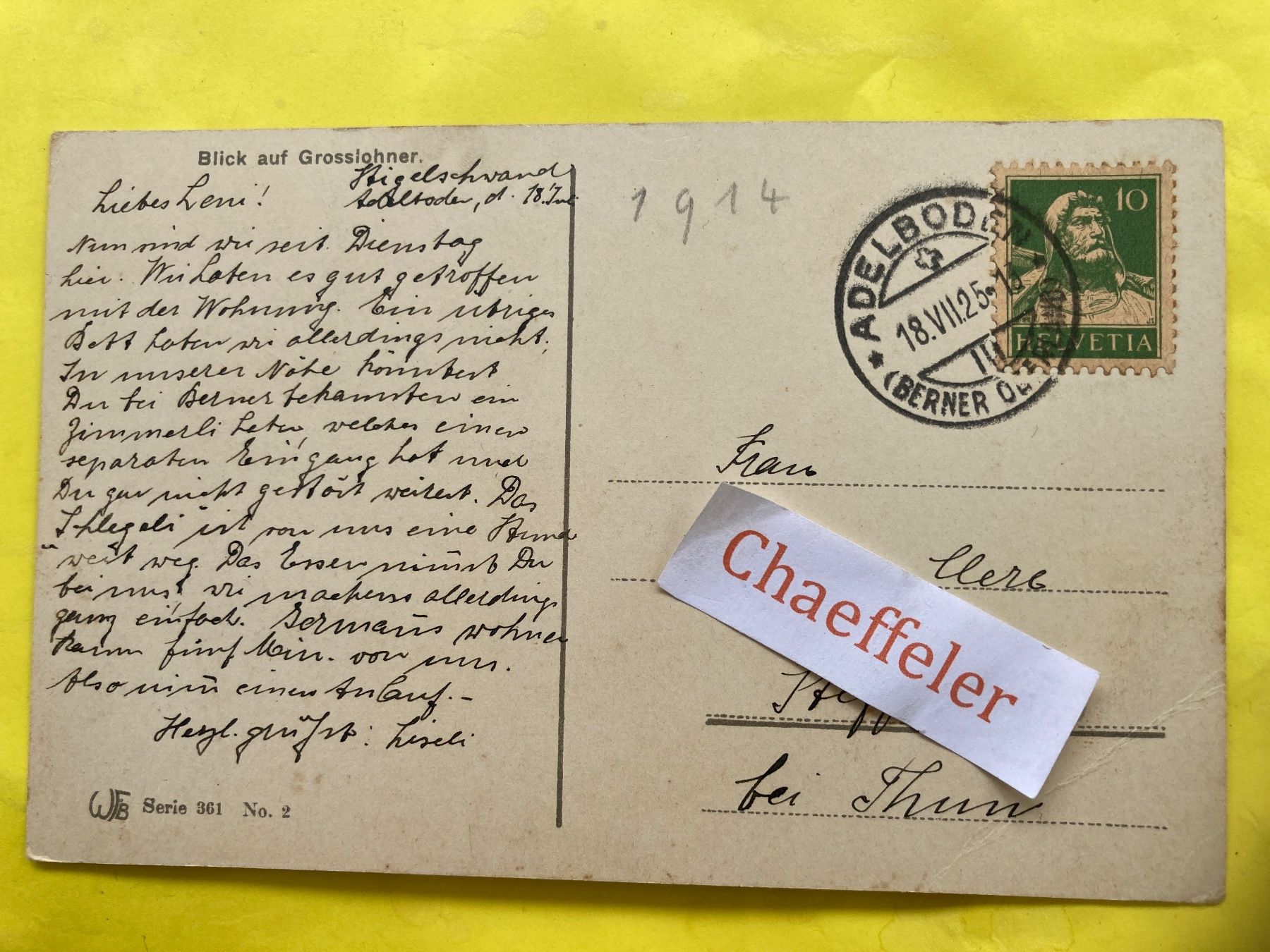 Cartes postales: 1925 Blick auf Grosslohner – D'occasion à Zürich par Chaeffeler 1