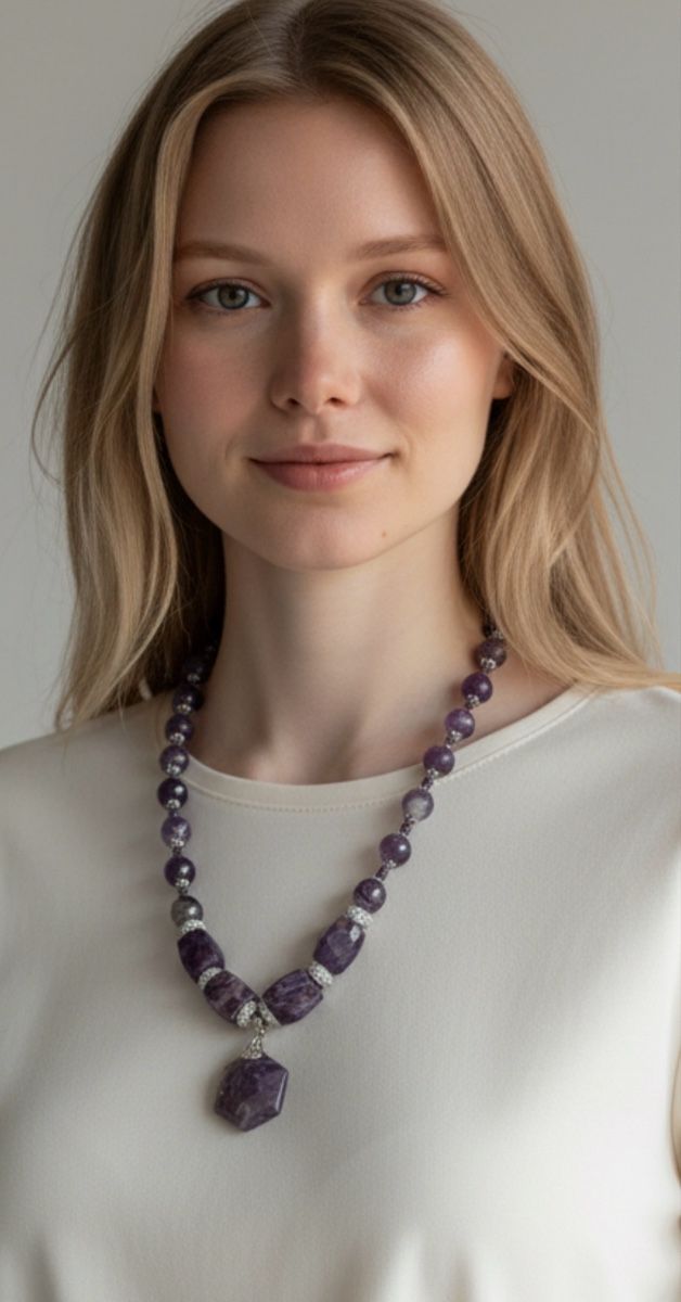 Colliers: Halskette mit Amethyst Perlen. HANDARBEIT  – Neuf avec emballage d'origine à Kriens par Hortensie6 6