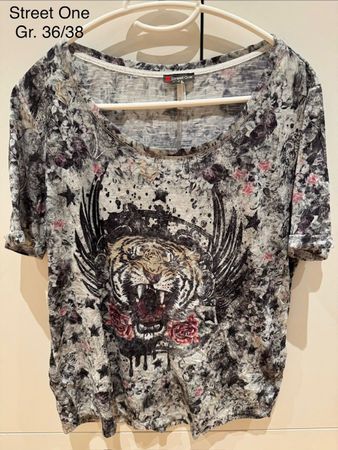 gemustertes T-Shirt mit Tiger Street One Gr. 36/38