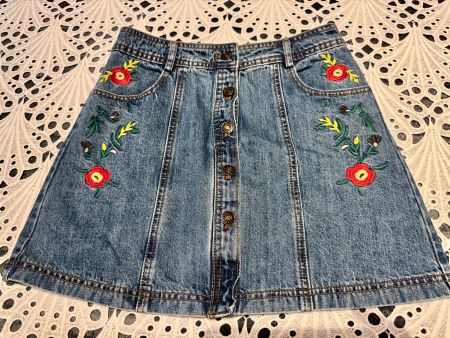 Jeansrock mit Blumenstickerei Blau Gr. S Top Zustand