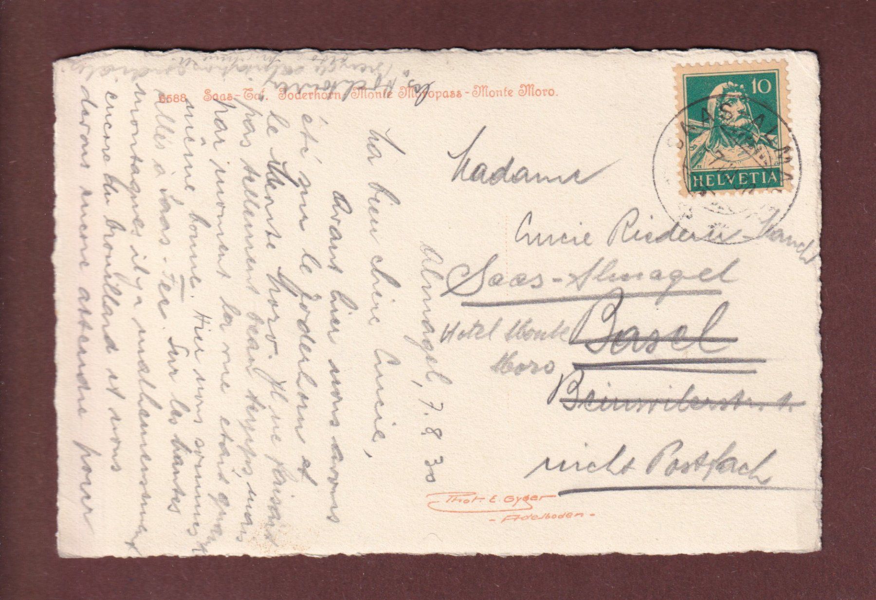 Cartes postales: SAAS-TAL - 1930 E. Gyger – D'occasion à Pully par nicecards-shop 1