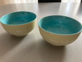 2 Müesli Schalen "Have a sweet morning", hellblau/gelb