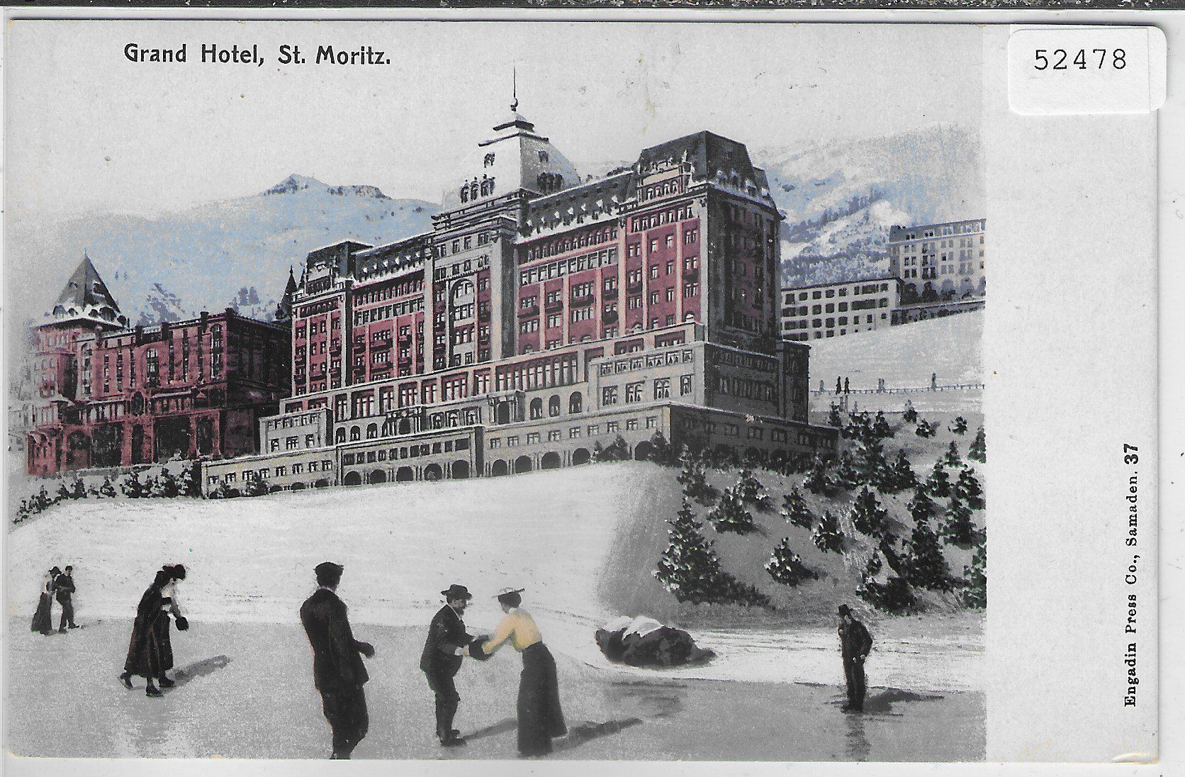 Cartoline postali: St. Moritz - Grand Hotel im Winter - animee - Litho – Usato da Ettingen venduto da Kartenplanet