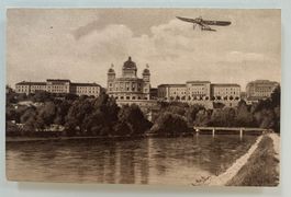 Postkarte um 1905 Flugzeug vor Bundeshaus