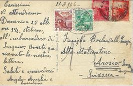 Milano Duomo 1946 Mischfrankatur Italien/Schweiz Tessin