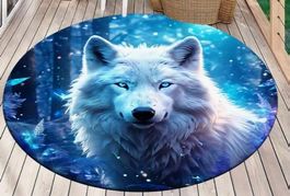 Teppich weisser Wolf (Ø 98 cm)