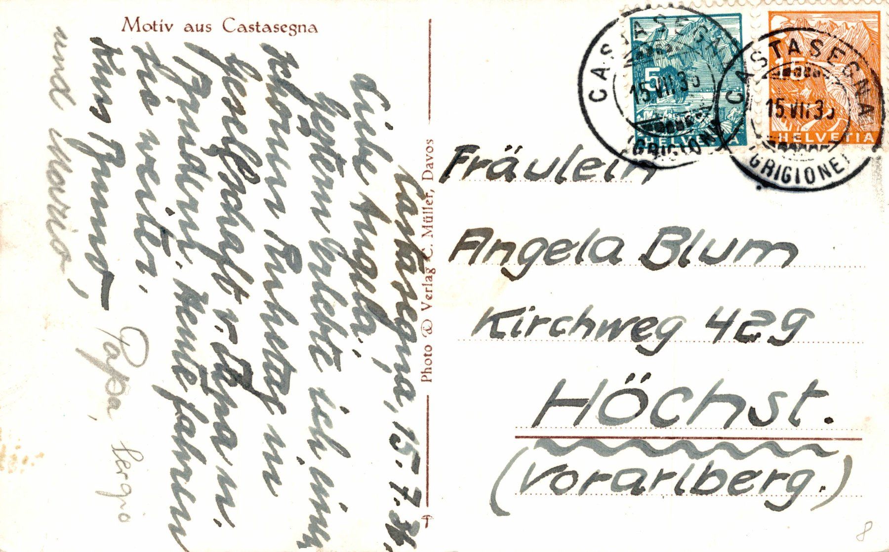 Cartoline postali: Motiv aus Castasegna. Kirche – Usato da Bronschhofen venduto da Astore 1