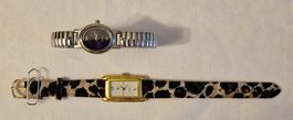 2 Vintage Uhren: silberf. Elastband& goldf. Animal-Uhrenband