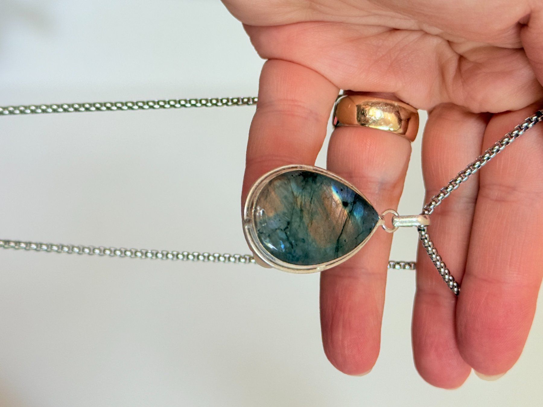 Catenine: Pendentif Labradorite Goutte & Chaîne - Parfait ... – Nuovo e nell'imballaggio originale da Genève venduto da AWWA 4