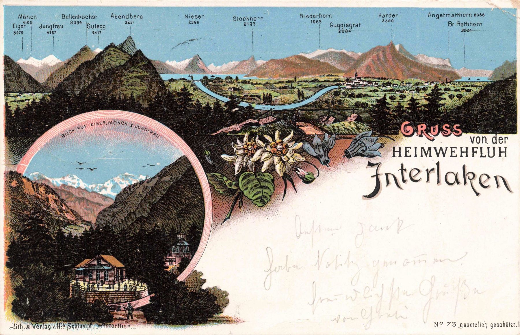 Cartoline postali: Litho Gruss von der Interlaken – Usato da Biasca venduto da Blenio71