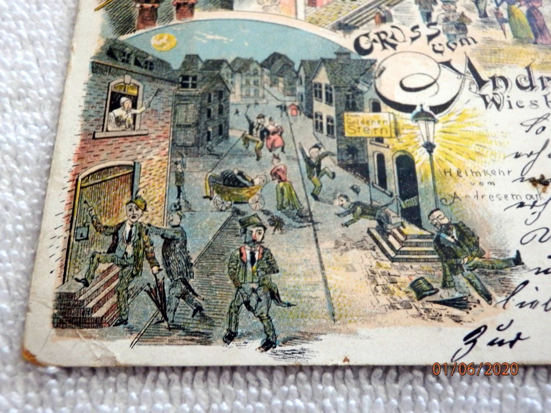 Cartes postales: Litho, Gruss aus Wiesbaden, Andreasmarkt – D'occasion à Ueberstorf par dinbau 4
