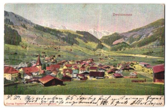 Cartoline postali: Relief-AK Zweisimmen, Gesamtansicht – Usato da Berlin venduto da bartko-reher