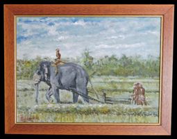 Seltenes Mortiv: Pflügender Elefant, signiert*