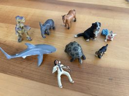 9 x Schleich Tierfiguren Konvolut Hai,Dino, Hund,Schildkröte