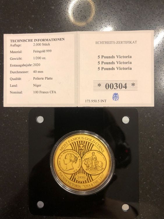 Most Famous Gold Coins 5 Pounds Una and Lion gold coin 2020 Acheter