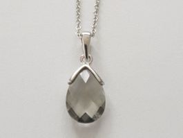 Silber 925 Anhänger mit Tropfenform graue Kristallquarz-Neu