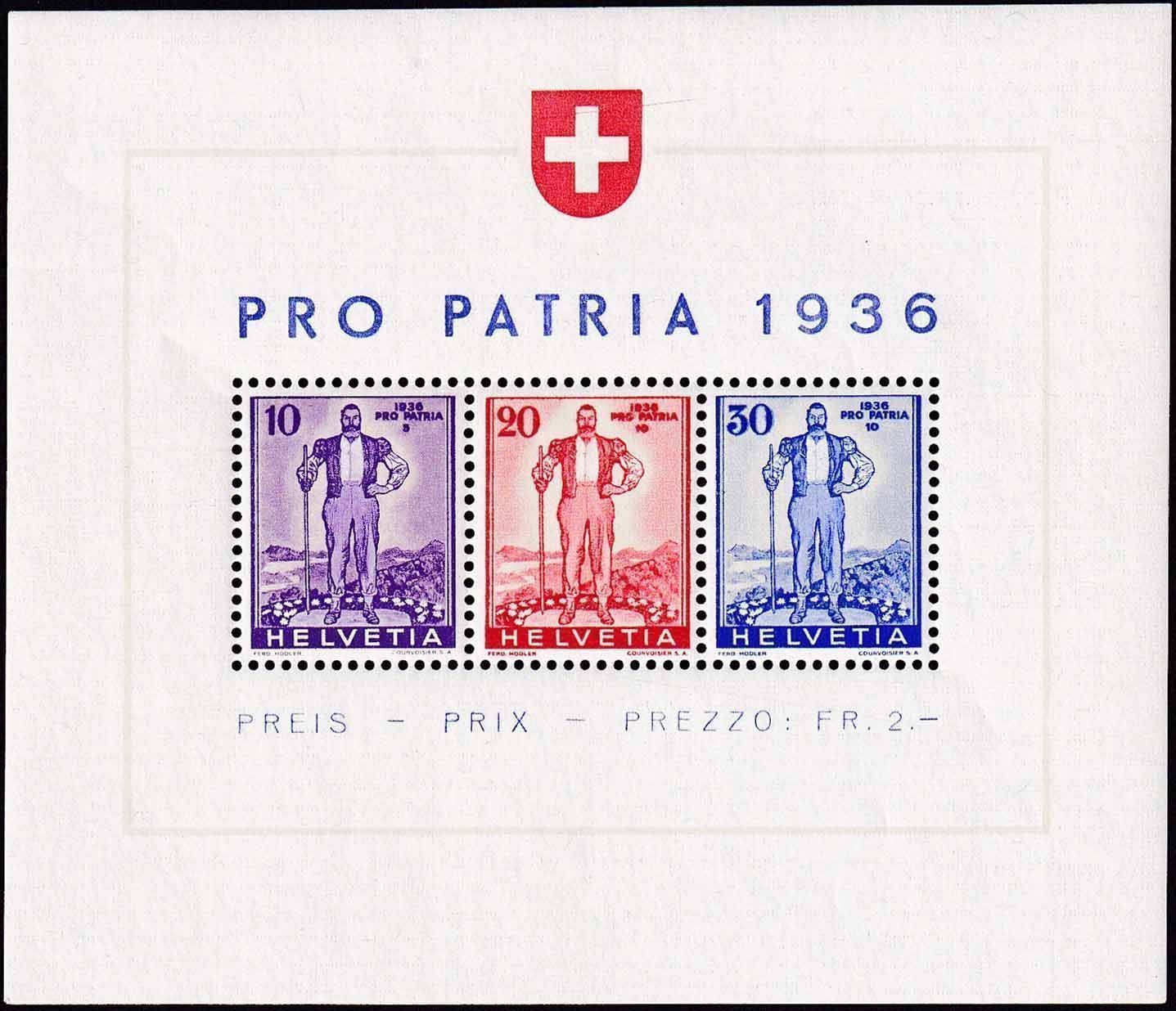 Tutti i francobolli: 1936, Pro Patria Wehranleihe-Block Nr. W8, postfrisch **. – Nuovo (secondo la descrizione) da Aesch BL venduto da toffifee09