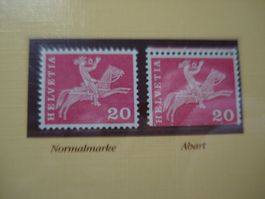 Abart 20Rp Postreiter 1960, Rollenmarke falsch geschnitten**