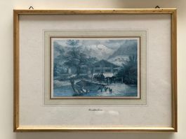 Bild mit Rahmen "Zweilütschinen mit Wetterhorn" um 1850