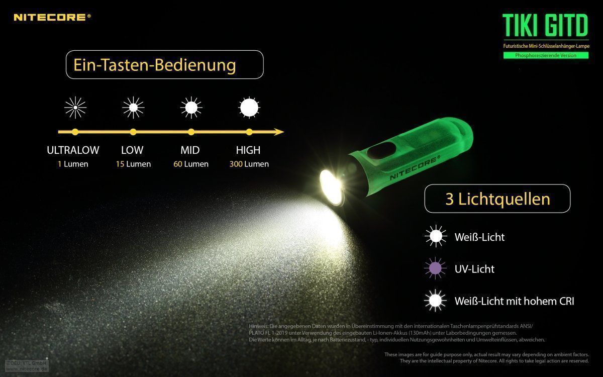 NiteCore Lampade: Nitecore TIKI GITD - Glow in the dark – Nuovo e nell'imballaggio originale da Grüningen venduto da Prolumin 5
