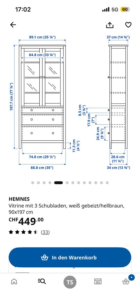 Scaffali: Ikea Hemnes Vitrine weiss – Usato da Tuggen venduto da Tantas 4