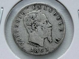 20 Centesimi 1863 M aus Italien Vittorio Emanuele II Silber