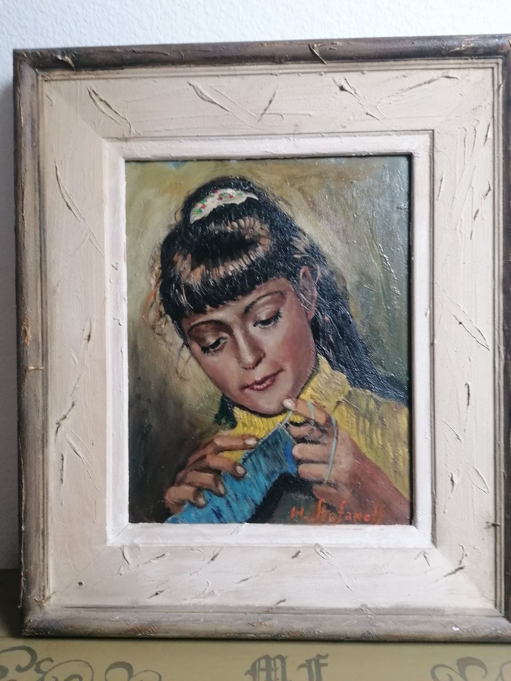 Dipinti: Oelbild Strickendes Mädchen – Usato da Regensberg venduto da rasteli
