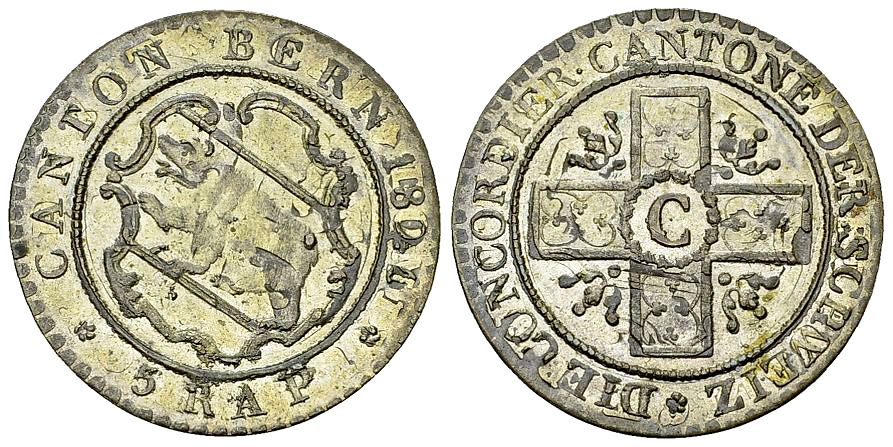 Alle Münzen: Bern - 1/2 Batzen 1826 – Gebraucht aus Meilen von coins4sale
