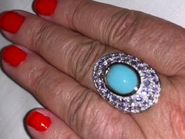 Sleeping Beauty Turquoise & Tanzanites Sterl.Silver 925 Ring