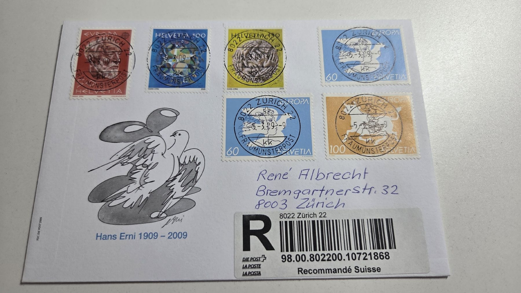 Tutti i francobolli: 2009 FDC Vollstempel Combo Hans Erni – Usato da Arni AG venduto da Moth68