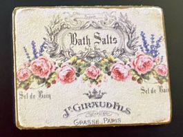 Reklameschild „Bath Salts“ für die Puppenstube. Handarb./Fr