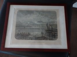 Luzern : alter Stich Aussicht vom Hotel Schweizerhof