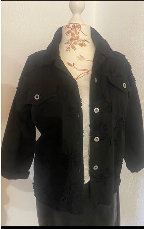 Veste,chemisiet coton jeans noire avec motifs cousus L-XL