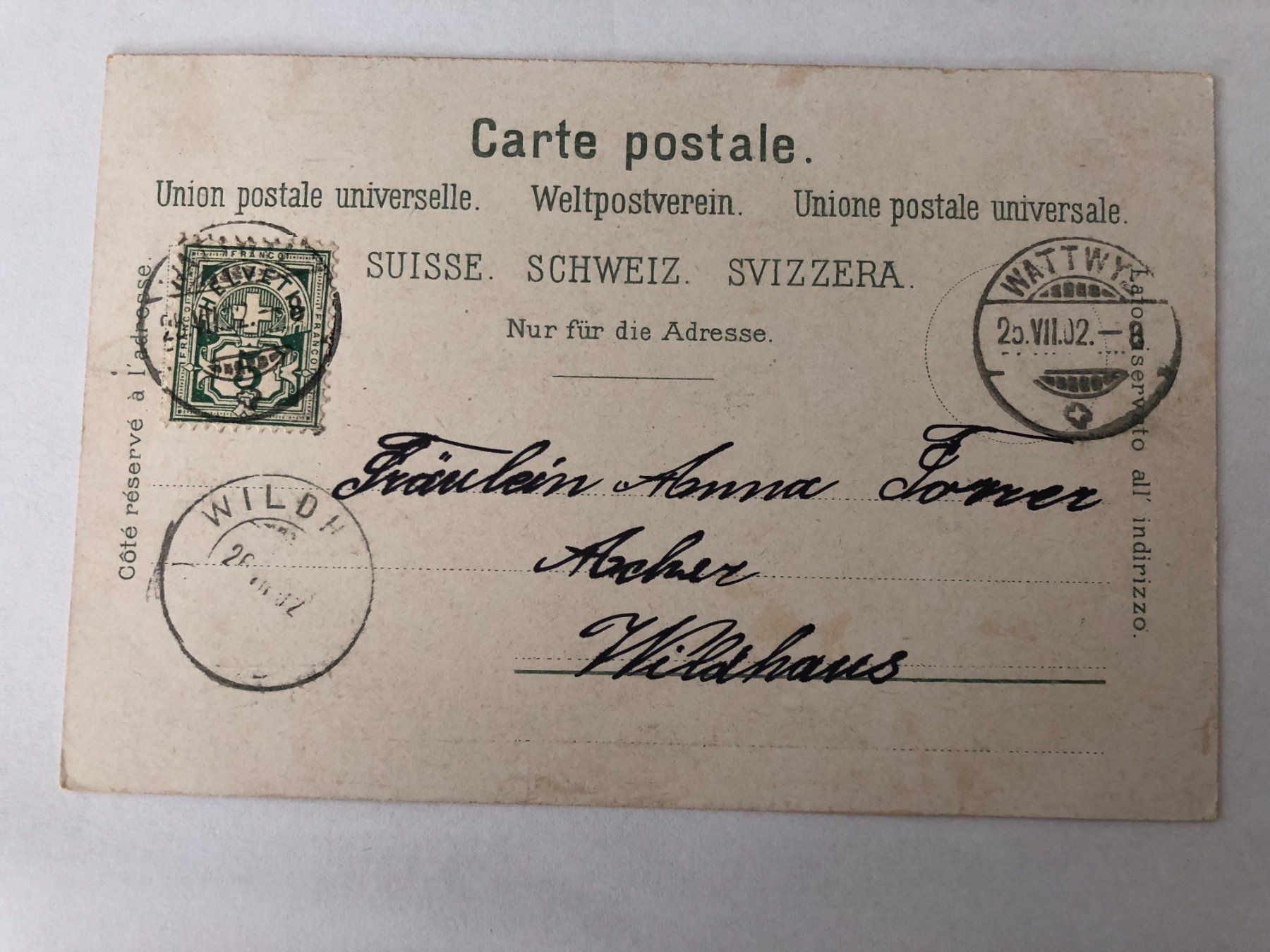 Cartoline postali: Wattwyl  (Wattwil) 1902 – Usato da Pfäffikon ZH venduto da Waltoversand 1