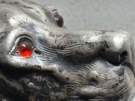 Antiker Spazierstock mit Silber Hundekopf als Knauf