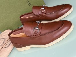 GUCCI Jordaan Horsebit Braun Slip On Loafers Schuhe 43 NEUE