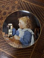 Albert Anker Sammelteller  "Mädchen mit Dominosteinen"
