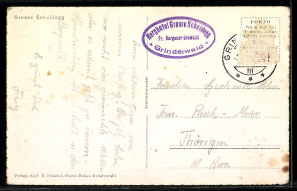 Cartes postales: AK Grindelwald, Berghotel Große Scheidegh – D'occasion à Berlin par bartko-reher 1