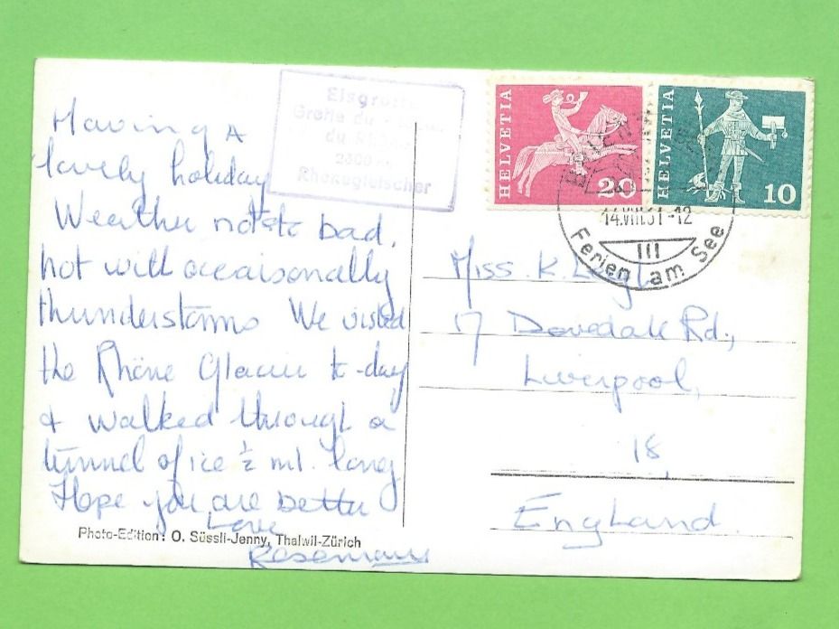 Cartoline postali: Rhonegletscher, Eisgrote und Walliseralpen – Usato da Zürich venduto da t24_de 1
