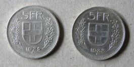 2 x Fr. 5.-  1932 und 1933  Silber