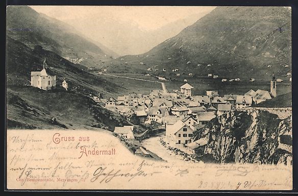 Cartoline postali: AK Andermatt, Teilansicht mit Kirche – Usato da Berlin venduto da bartko-reher